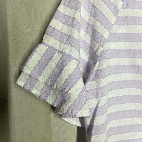 Southern Tide lavendar purple and white striped short ruffle sleeve top, medium - Picture 6 of 14